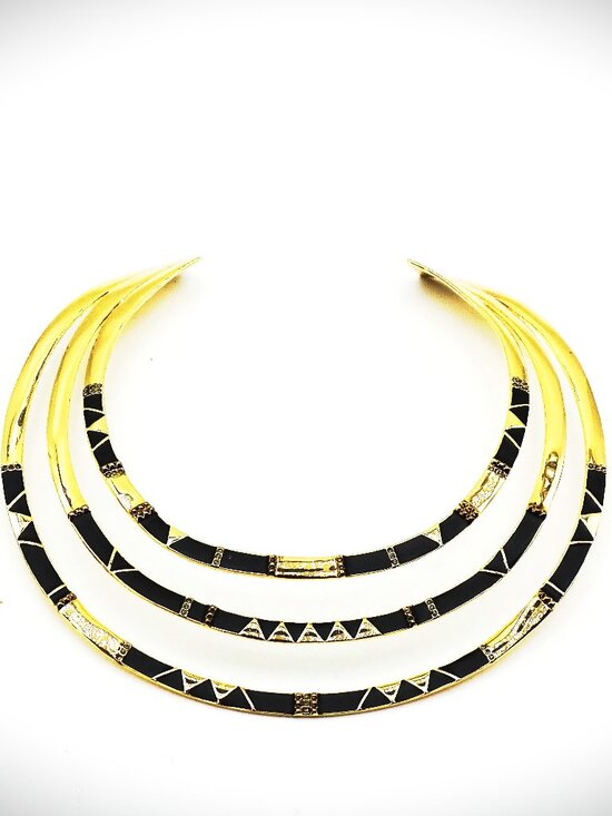 House of Harlow 1960 Jewelry - HOUSE of HARLOW Gold Plated & Black Enamel Geometric Pattern Collar Necklace